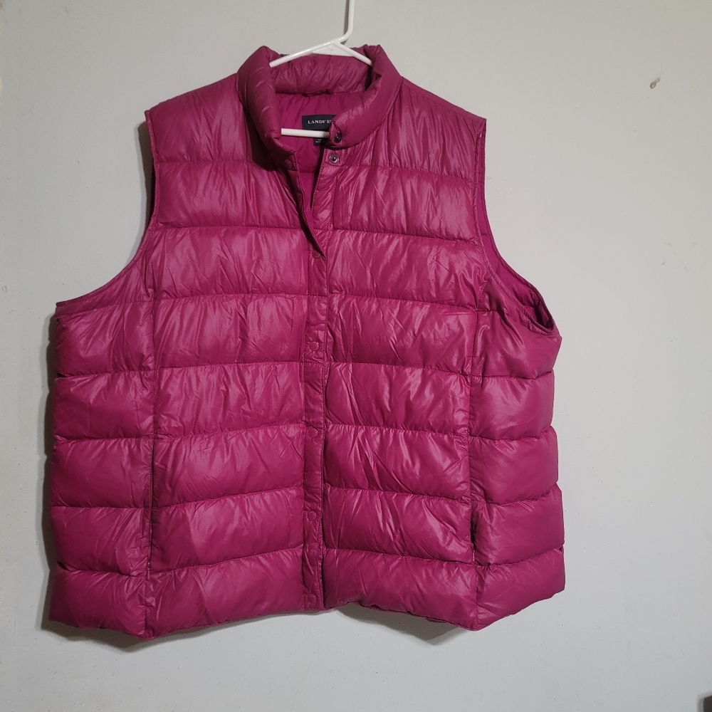 Lands' End Fuchsia Puffer Vest 3X Down 24 26 Pink Magenta